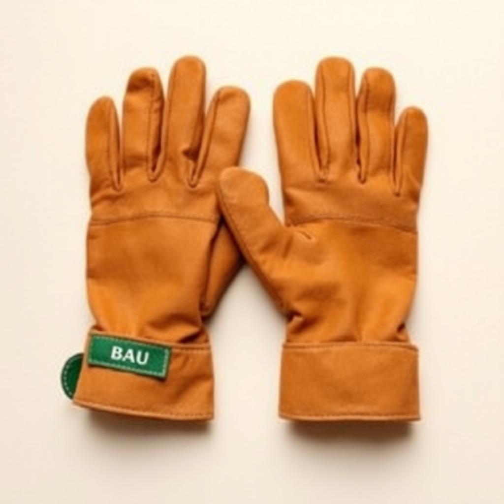 Pair of tan goatskin BAU work gloves laid flat